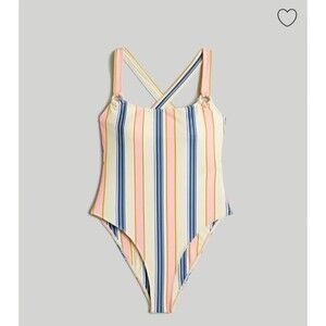 Madewell x OOKIOH Costa One Piece Swimsuit Cabana Stripe Size L NWT Swim